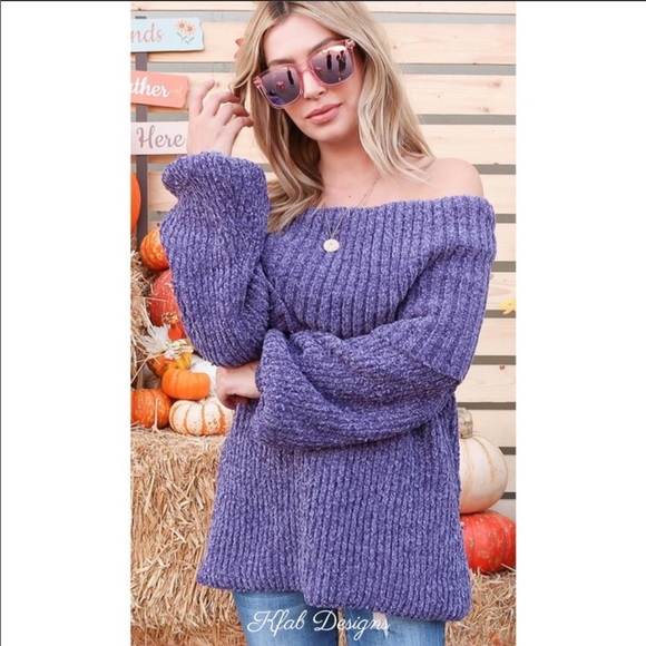 B12💜Amethyst💜Off-shoulder soft sweater2stun! - Picture 3 of 6